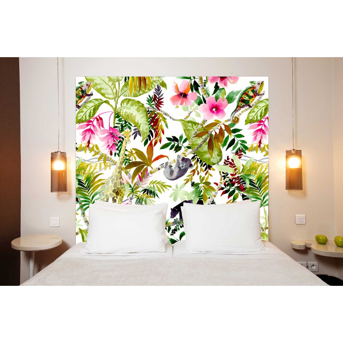 Tête de lit en tissu Jungle, fixation murale