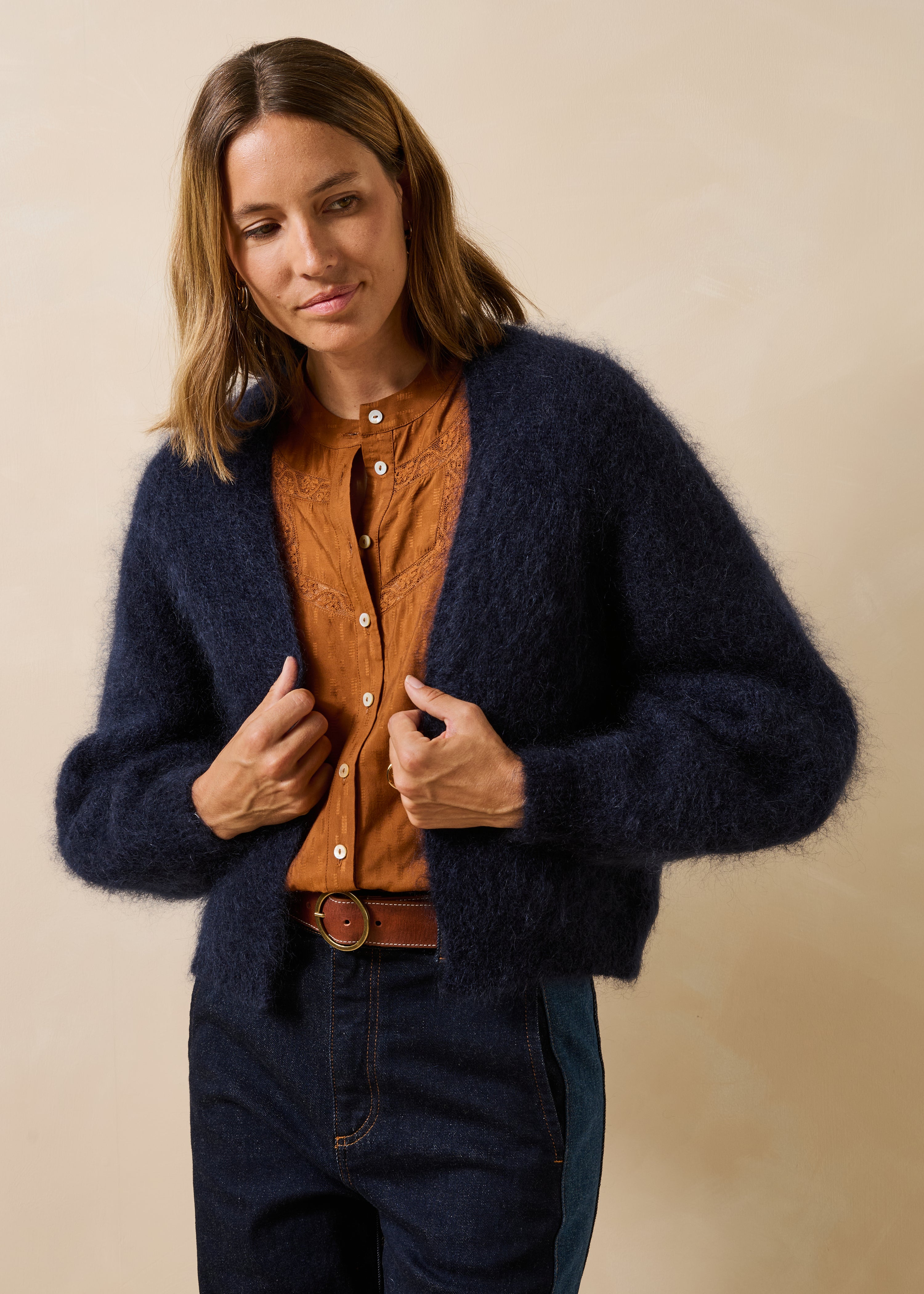 Gilet manches longues en maille mohair, LA FEE MARABOUTEE