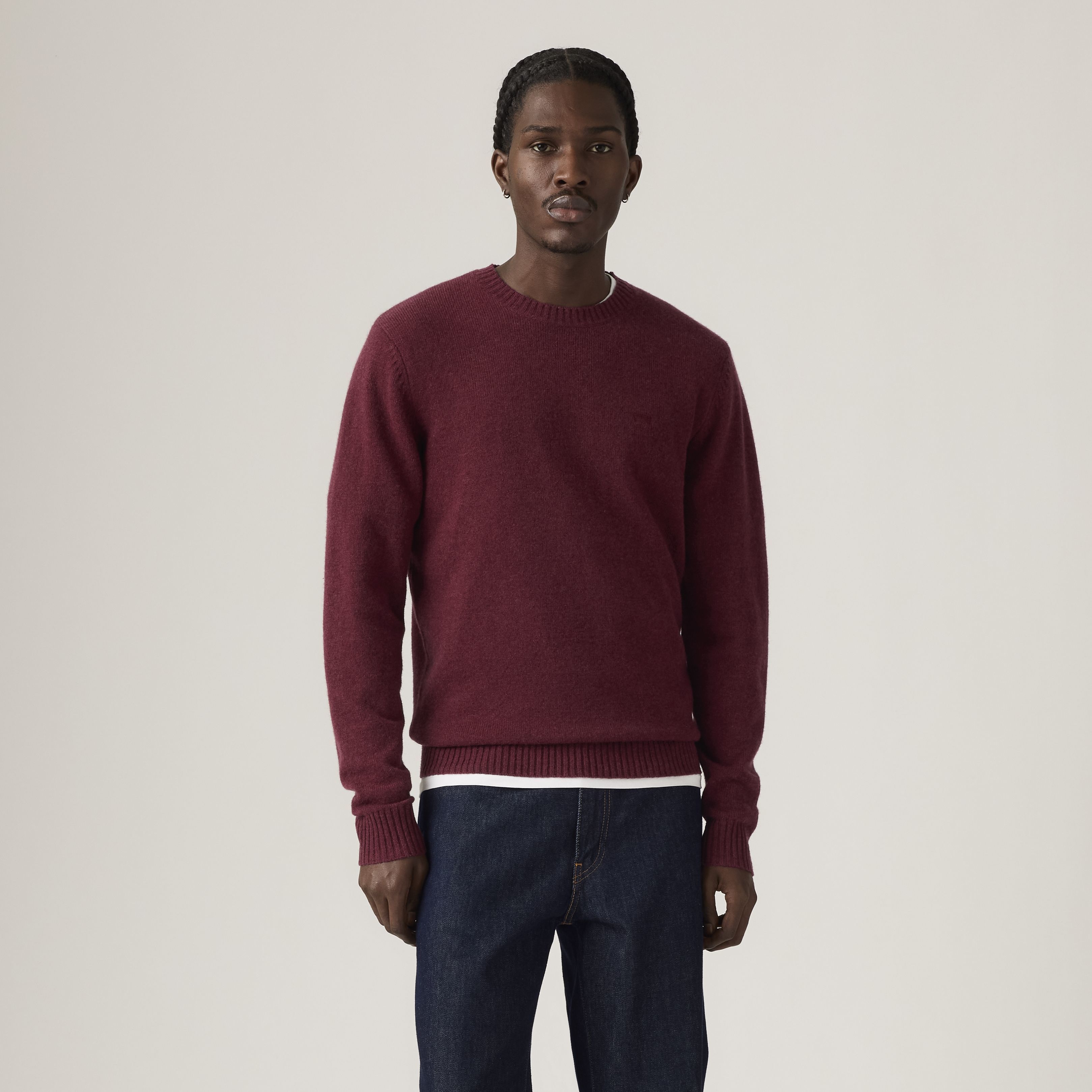 Pull Homme Levi's Rouge – XL, Col Rond, Manches Longues – Mélange Coton Doux