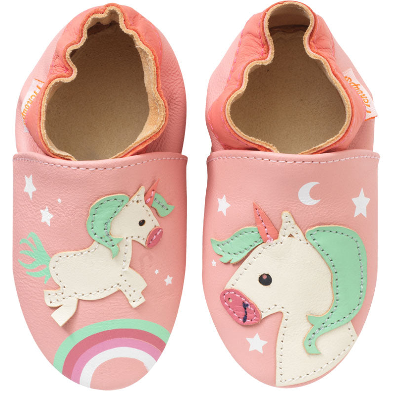 Chaussons bébé cuir souple Laura la licorne, TICHOUPS
