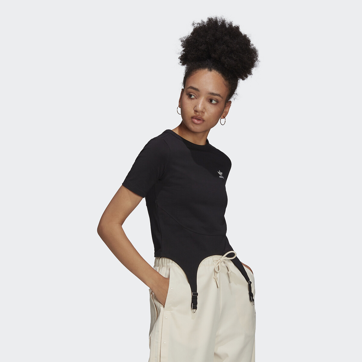Cotton crop top with suspender detail, black, Adidas Originals
