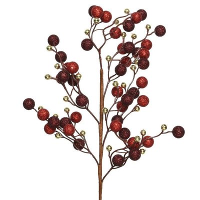 Branche décorative de Noël avec boules rouges, carmin et or PIER IMPORT