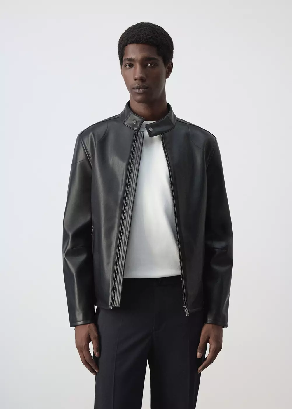 Blouson simili-cuir fermeture Éclair, MANGO MAN