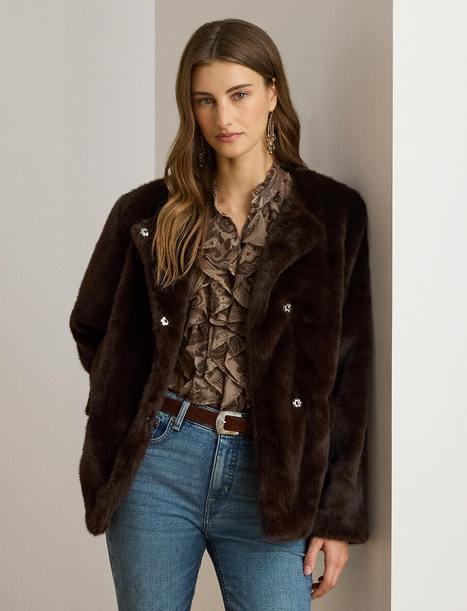 Manteau court duveteux à col rond , LAUREN RALPH LAUREN