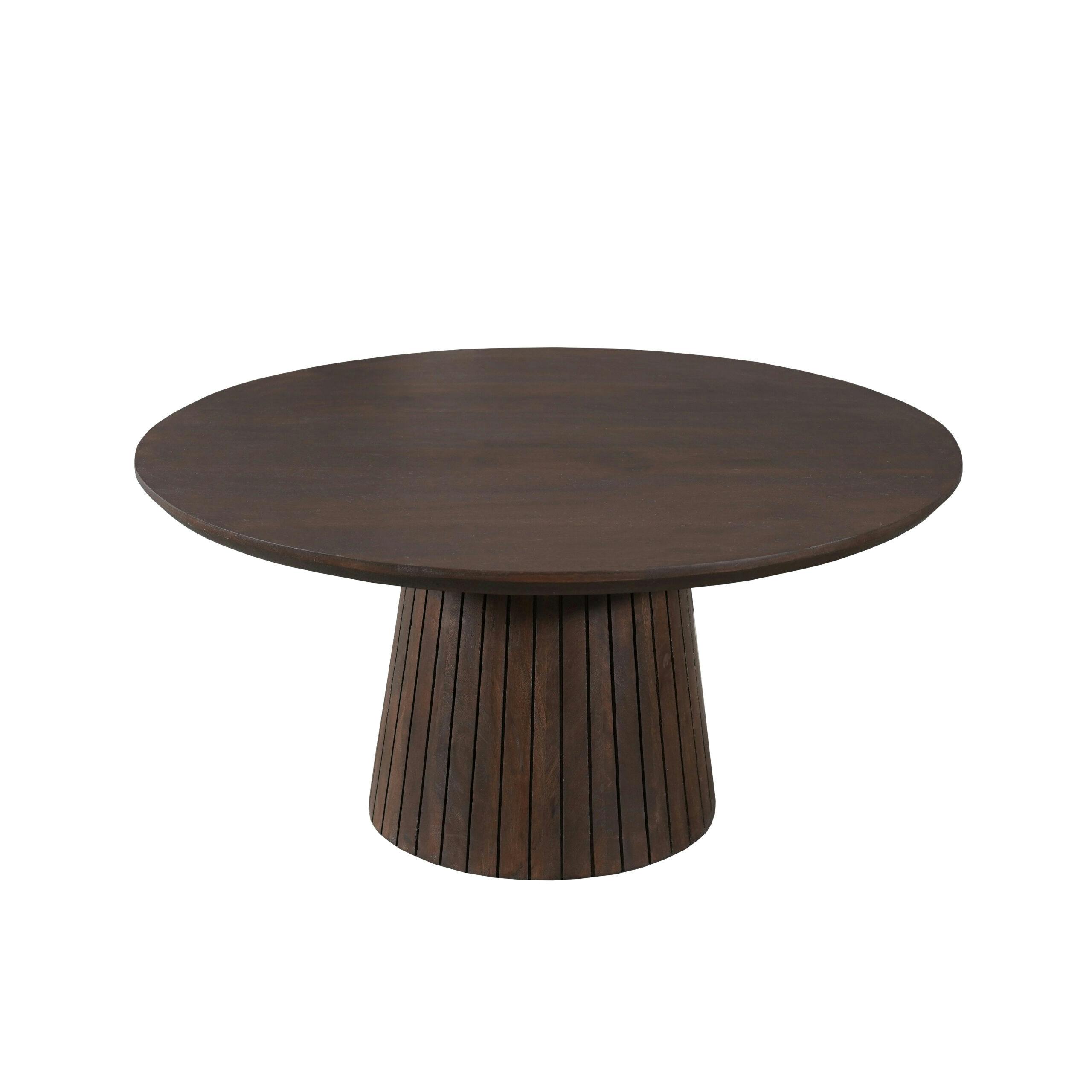 Table basse ronde bois marron à pied rainuré Ø80 cm CALERO, PIER IMPORT