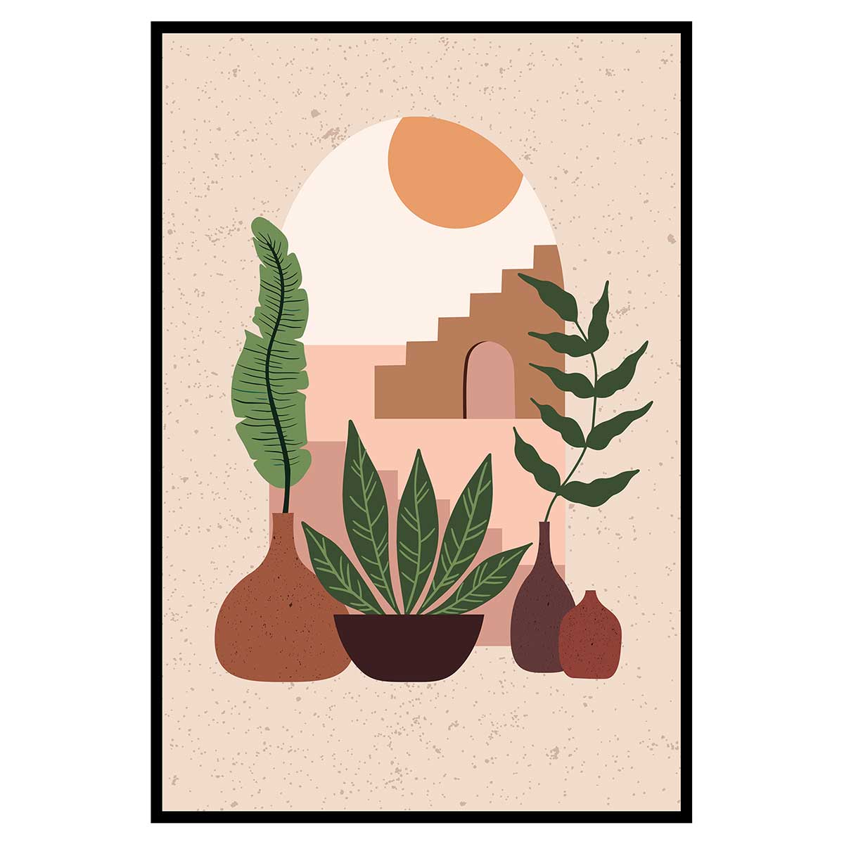Affiche illustration plantes et architecture abstraite moderne, HEXOA