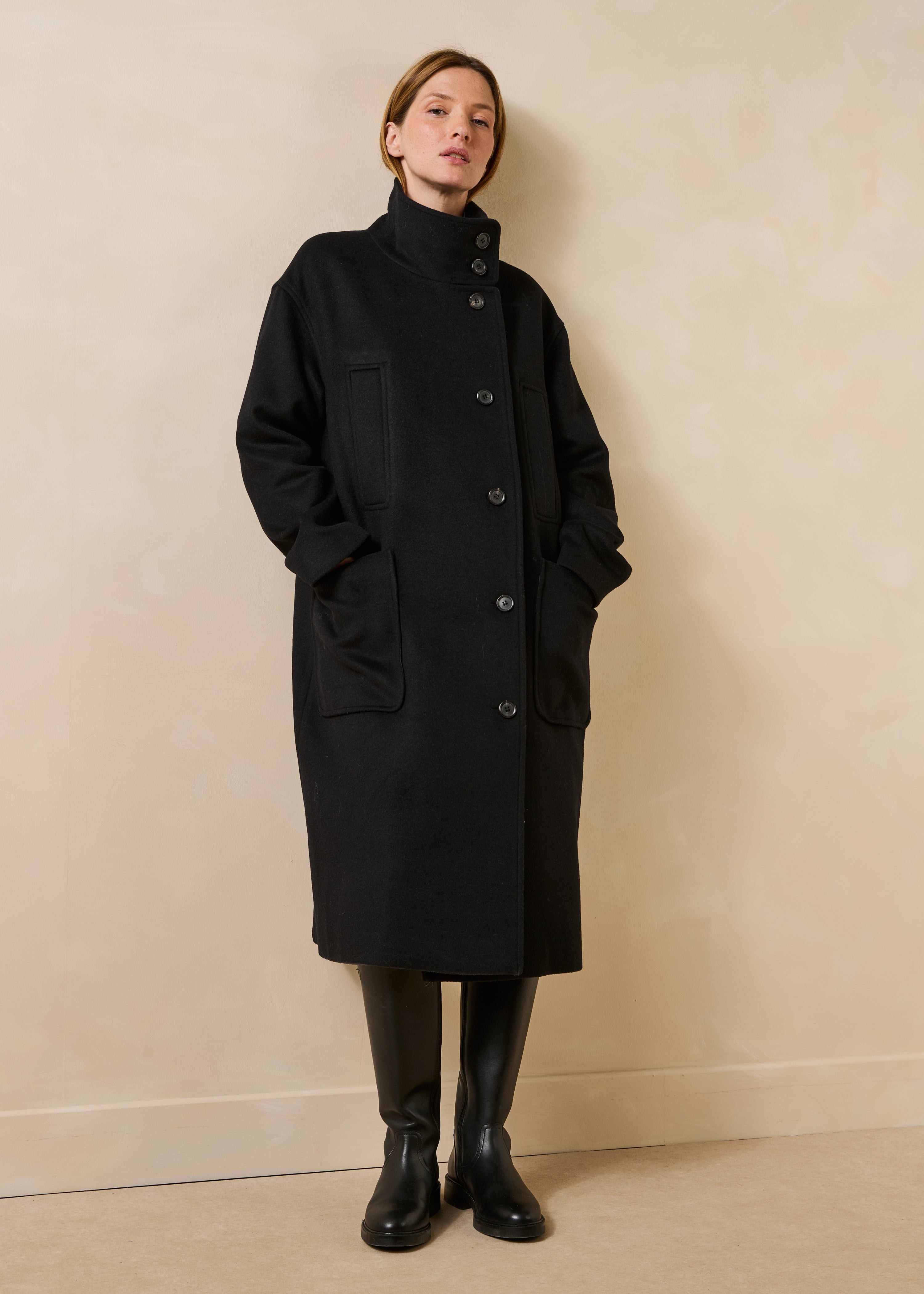 Manteau col montant en laine, LA FEE MARABOUTEE