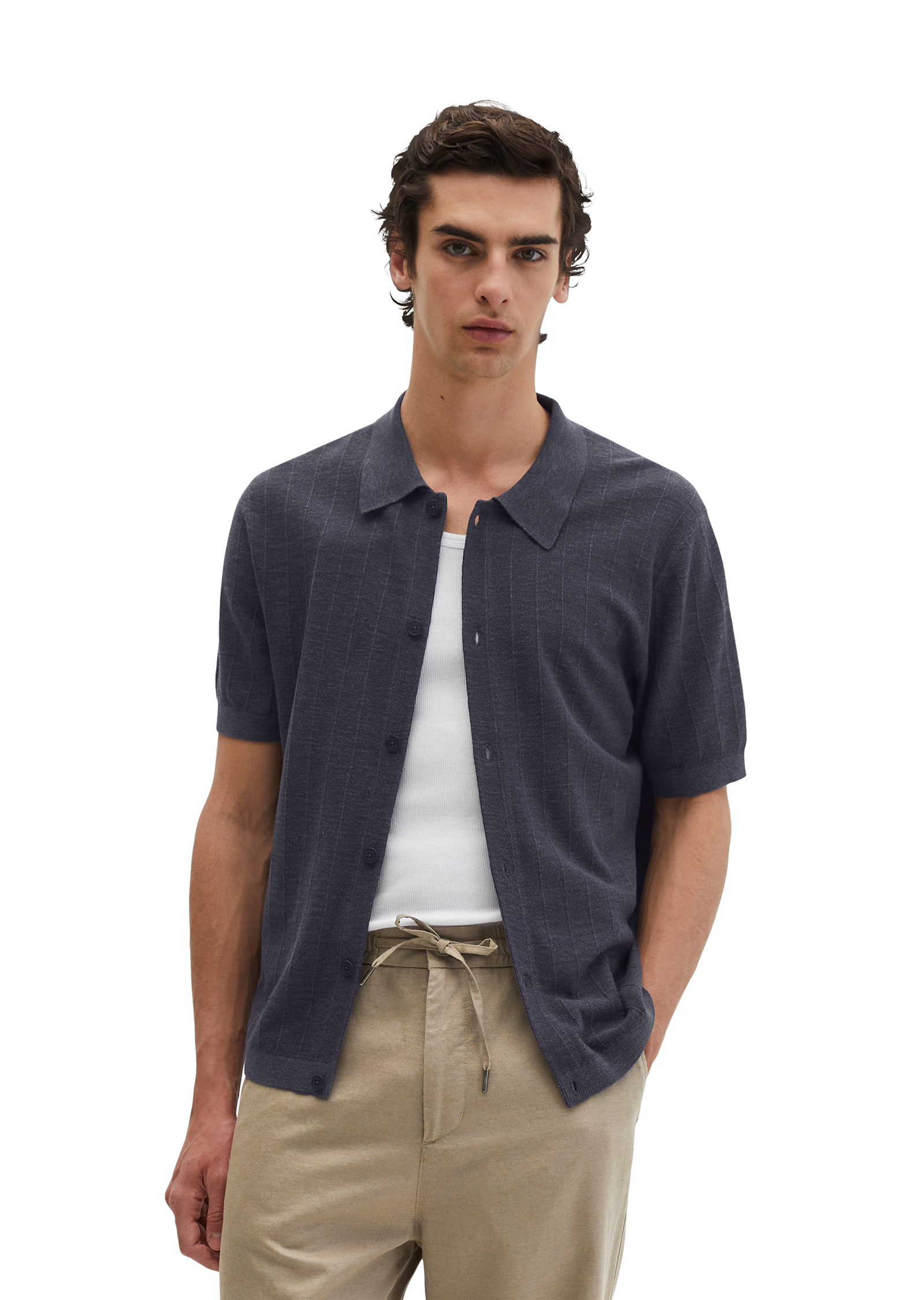 Cardigan manches courtes regular en coton bio et en lin, MARC O'POLO