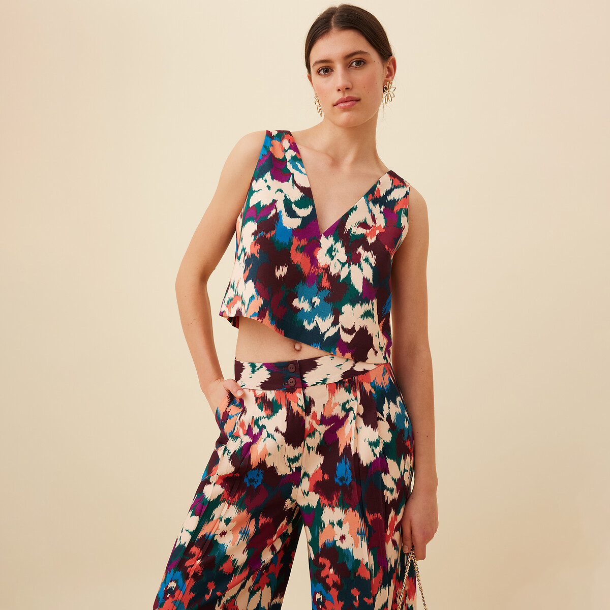 Floral print cropped top, multi-coloured, La Redoute Collections | La ...