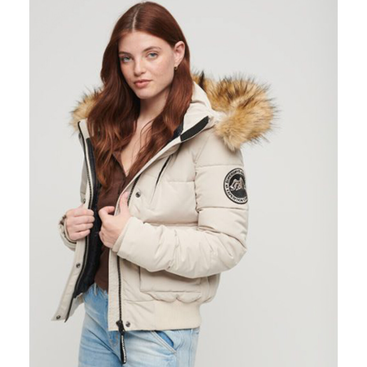 Everest Hooded Bomber Jacket with Faux Fur Trim