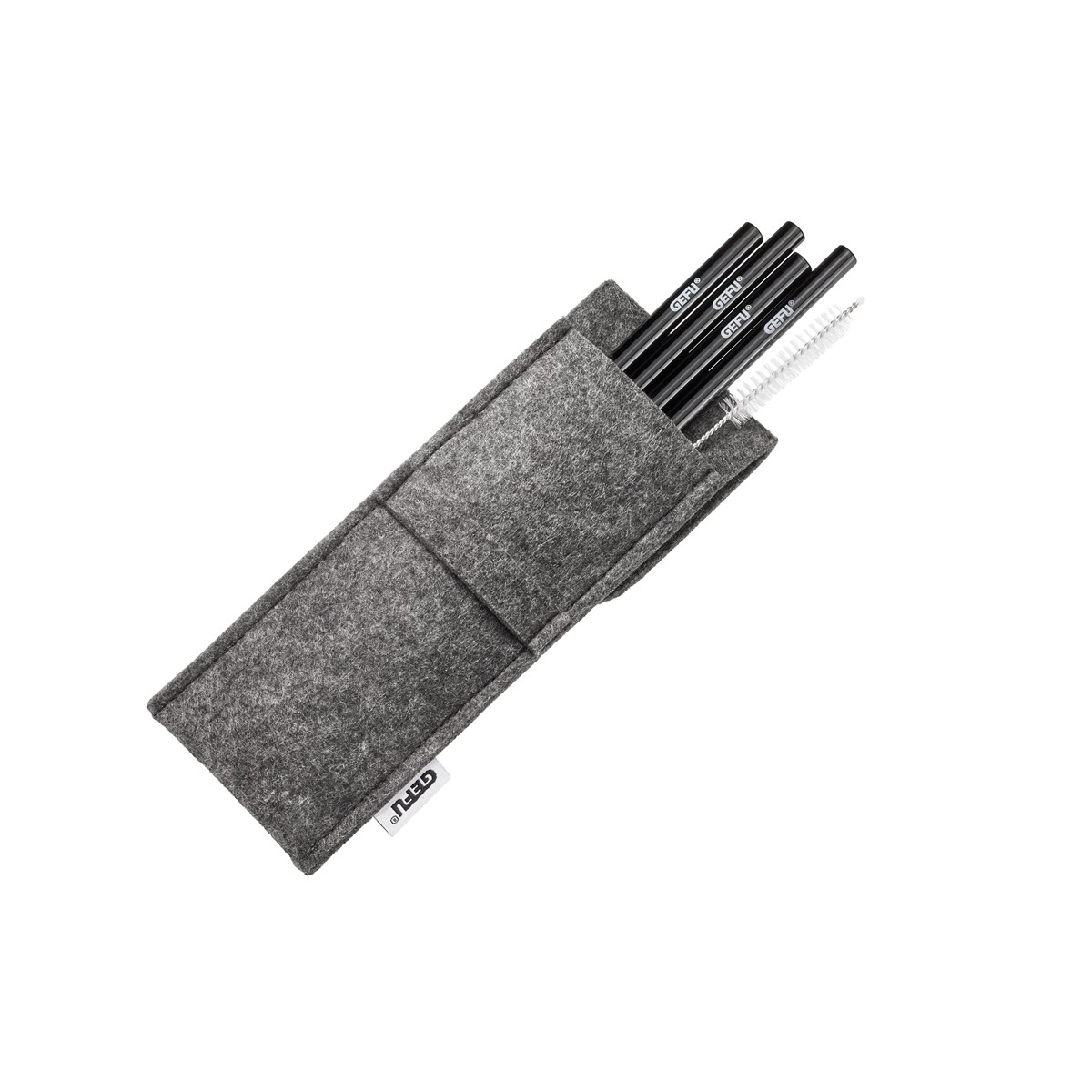 Paille en verre FUTURE, noir, 18 cm dans un sachet en feutre, GEFU
