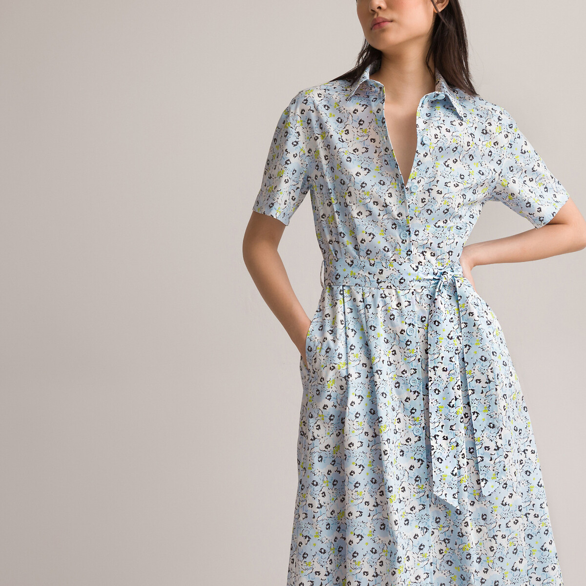 Floral cotton shirt dress, floral print, La Redoute Collections | La ...