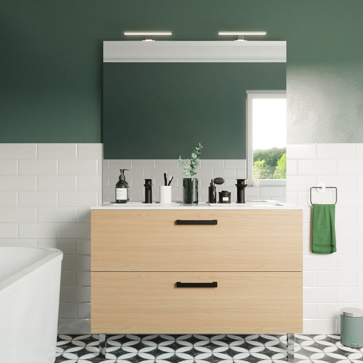 Meuble salle de bain double vasque 2 tiroirs + miroir - CHELSEA, HOMIFAB