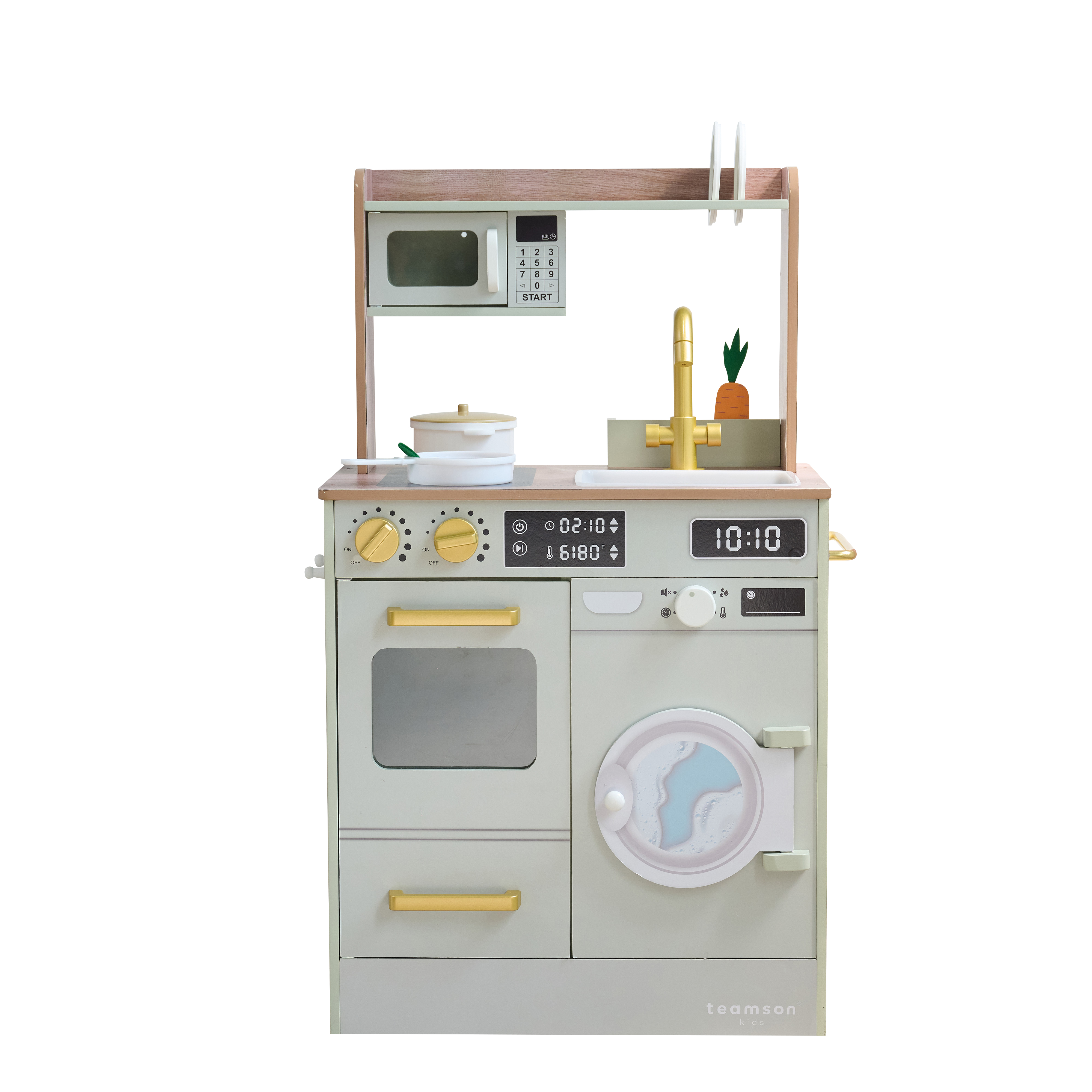 Cuisine bois enfant potager et machine à laver verte jouet, LITTLE CHEF, TEAMSON KIDS