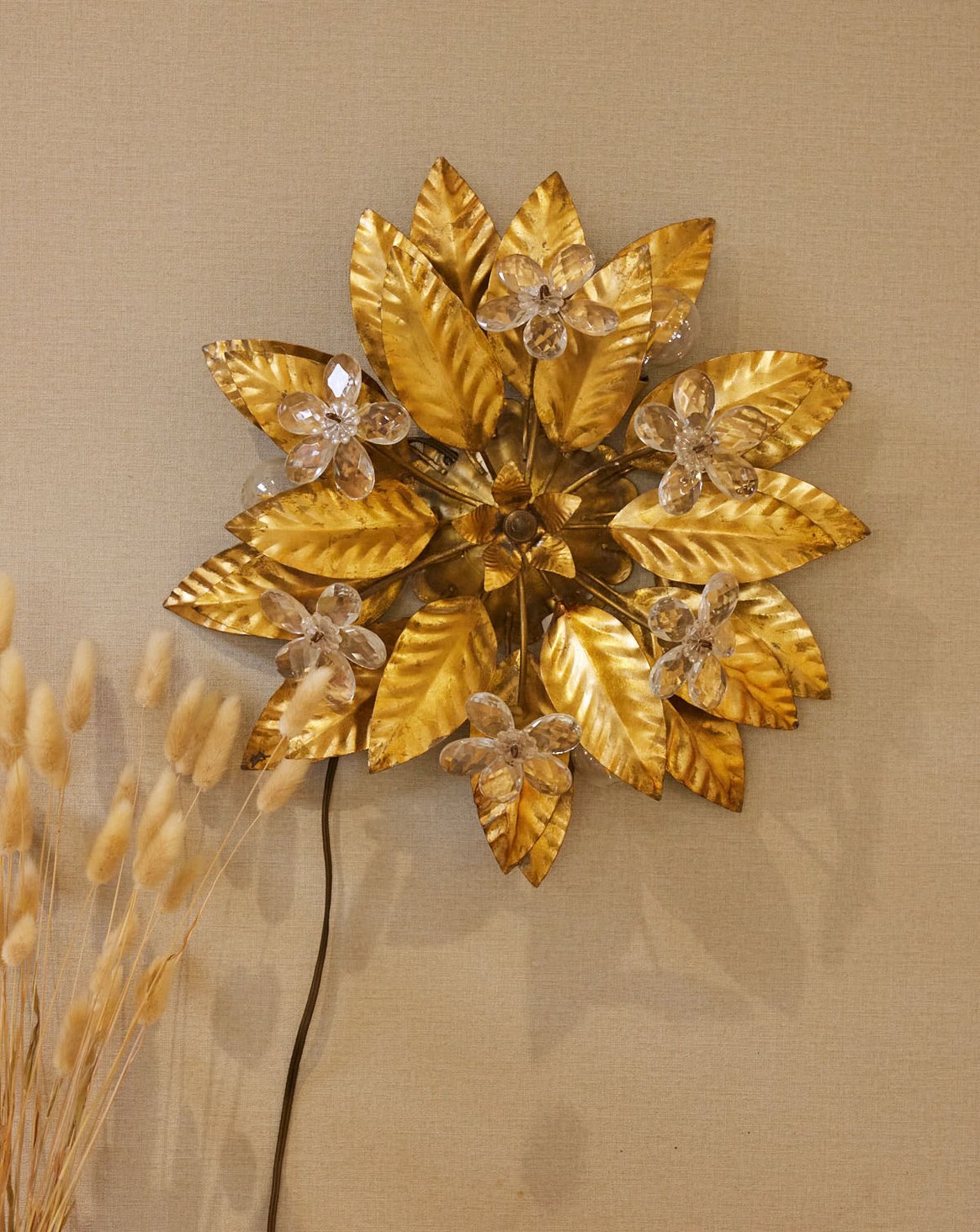 Applique murale florale dorée Suzette N°242 - Bon état, DEBONGOUT