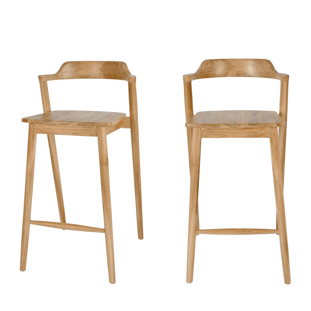 Lot de 2 chaises de bar en teck H75cm- JOKO, DRAWER