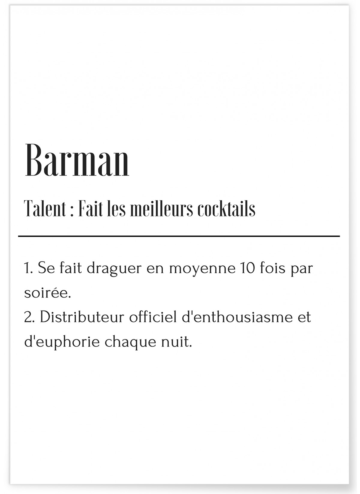 Affiche Définition Barman, L'AFFICHERIE