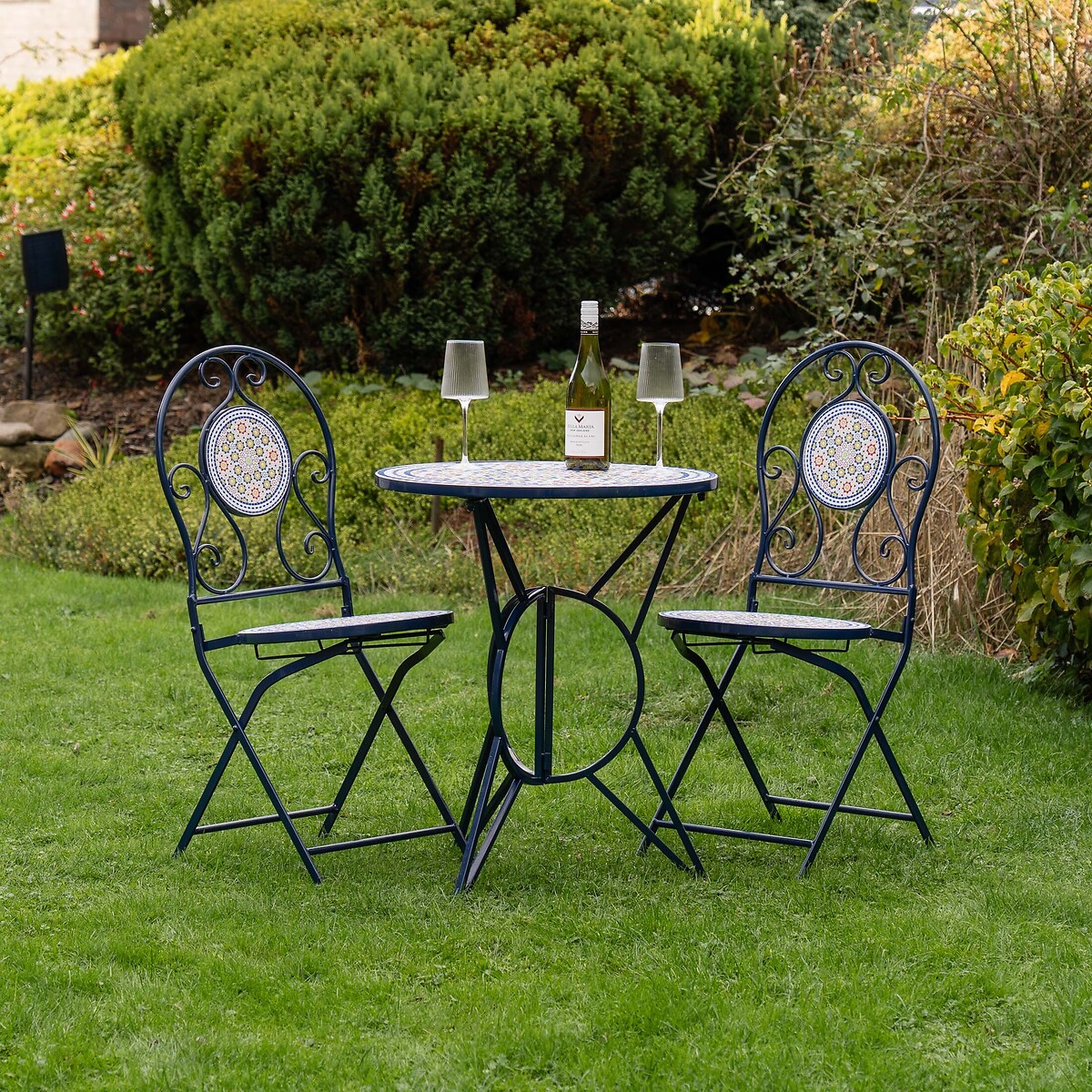 Santorini Mosaic Metal Garden Bistro Set, SO'HOME
