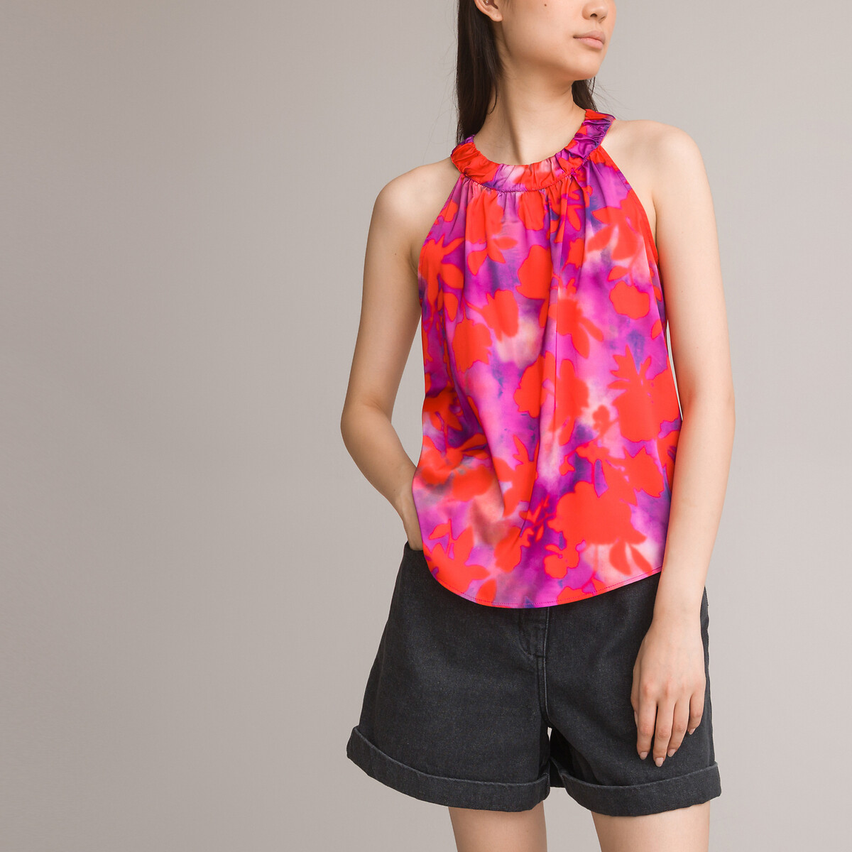 Recycled Cutaway Shoulder Blouse In Floral Print