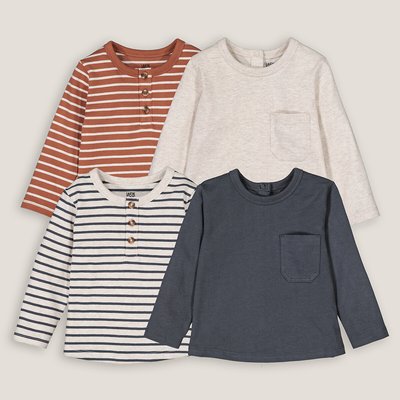 Pack of 4 T-Shirts in Cotton with Long Sleeves LA REDOUTE COLLECTIONS