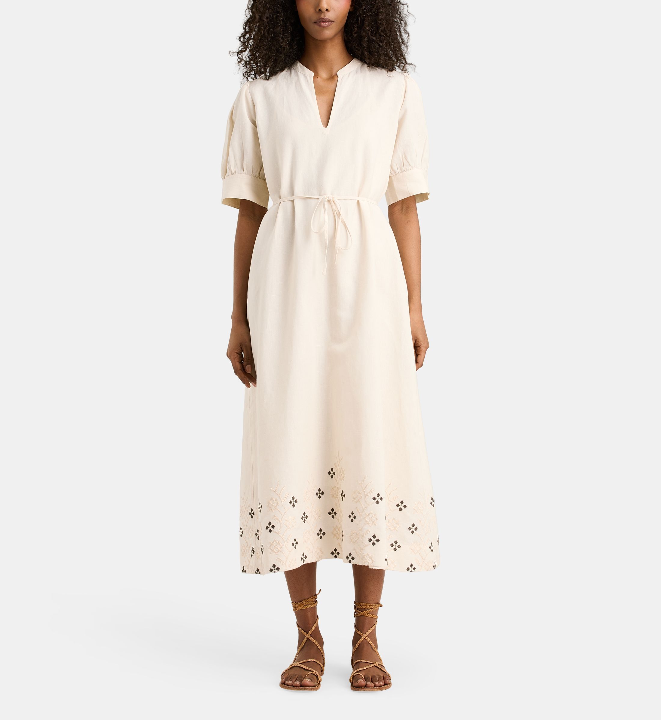 Robe nawel droite mi-longue en coton et lin, JODHPUR