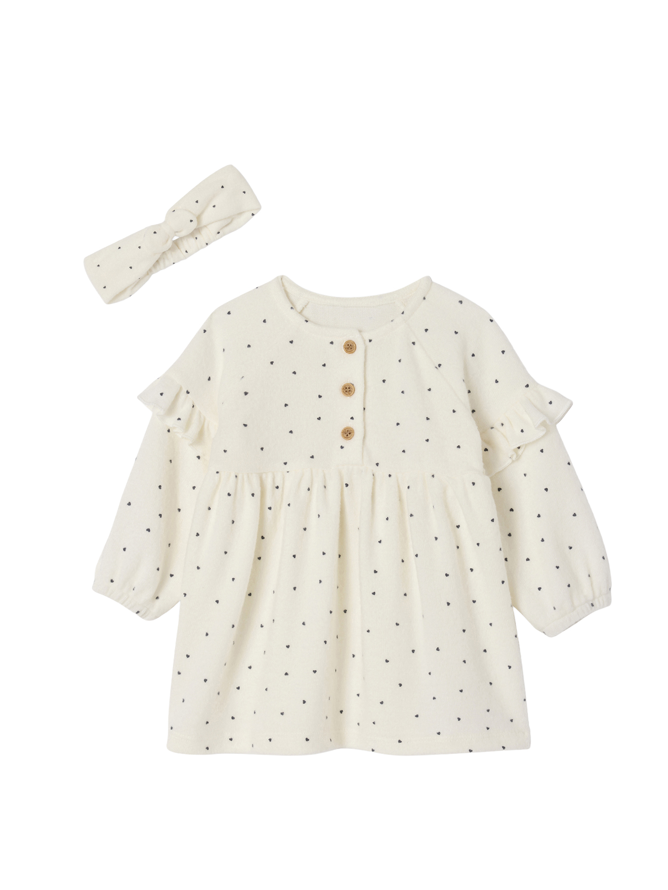Ensemble naissance robe + bandeau imprimés cœurs, VERTBAUDET