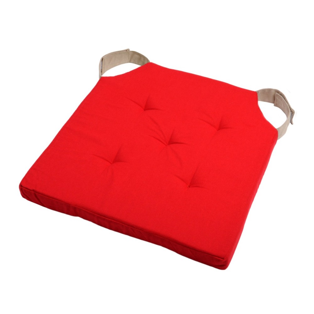 Lot De 4 Galettes De Chaise Attaches Velcro 38x38 Coloris Rouge, DECORATIE