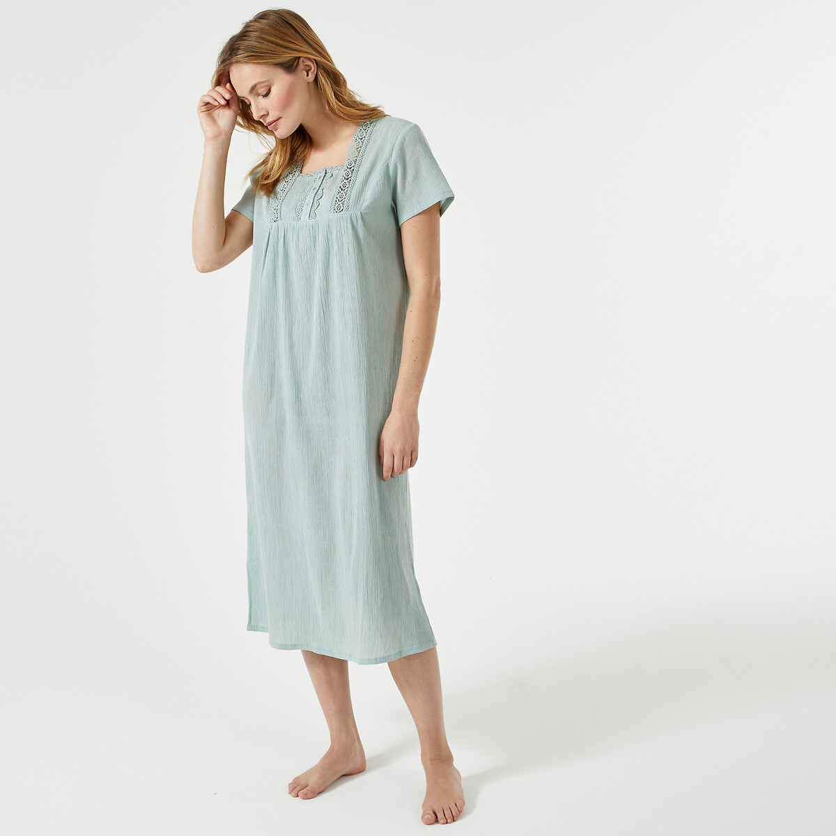 Image of Cotton Guipure Detail Nightdress