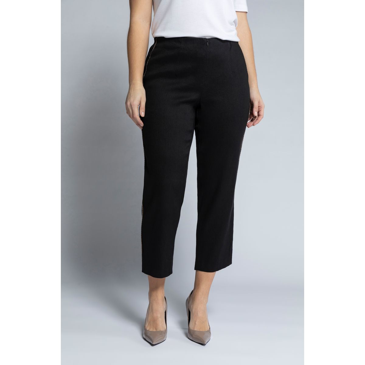 pantalon lin gris femme