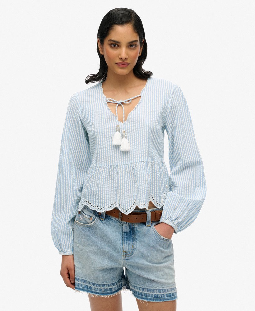 Blouse brodée à manches longues, SUPERDRY