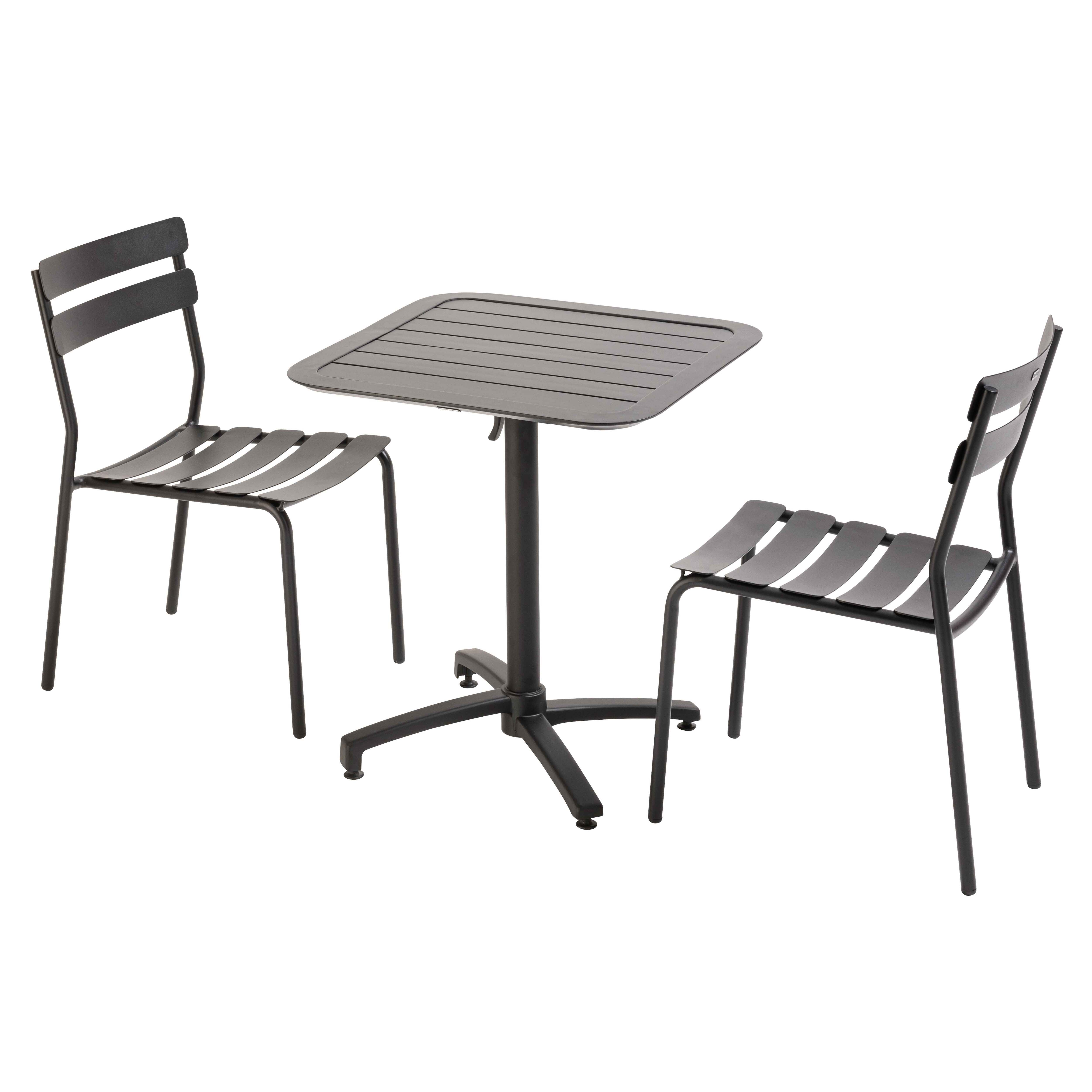Table 70x70 cm inclinable en aluminium avec 2 chaises, ALMADA, OVIALA
