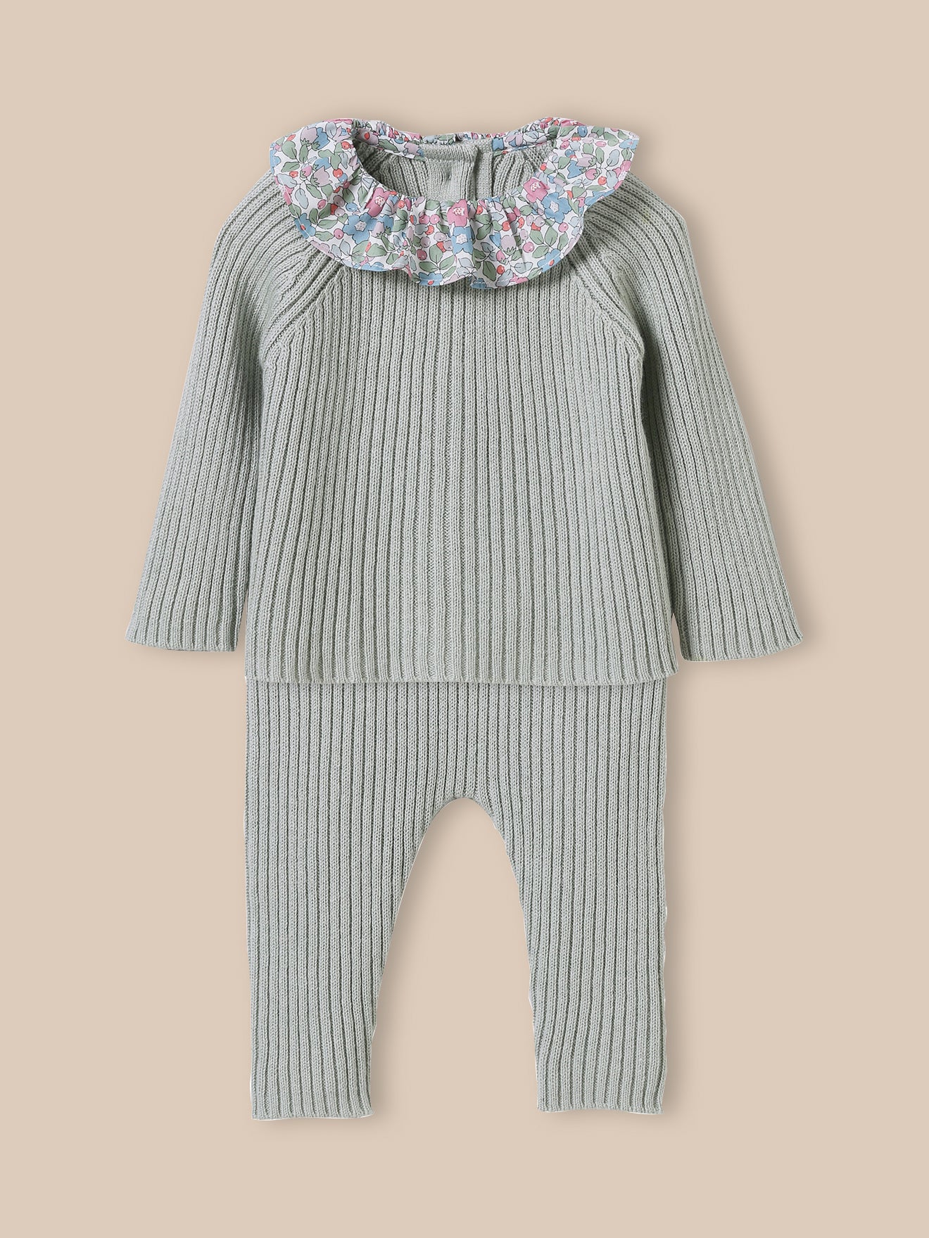 Ensemble en tricot  col en tissu Liberty, CYRILLUS