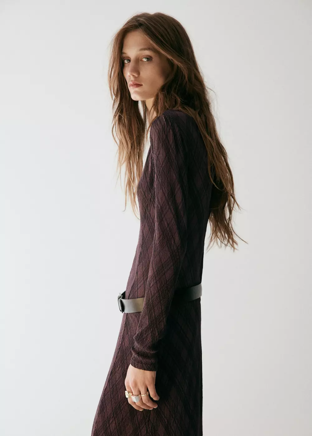 Robe manches longues carreaux, MANGO
