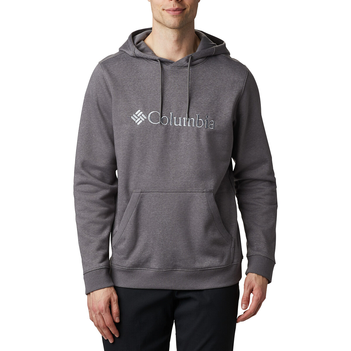 Basic cotton mix hoodie with large embroidered logo, grey, Columbia ...