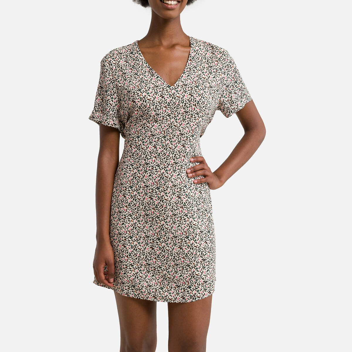 Floral Mini Dress with V-Neck and Short Sleeves