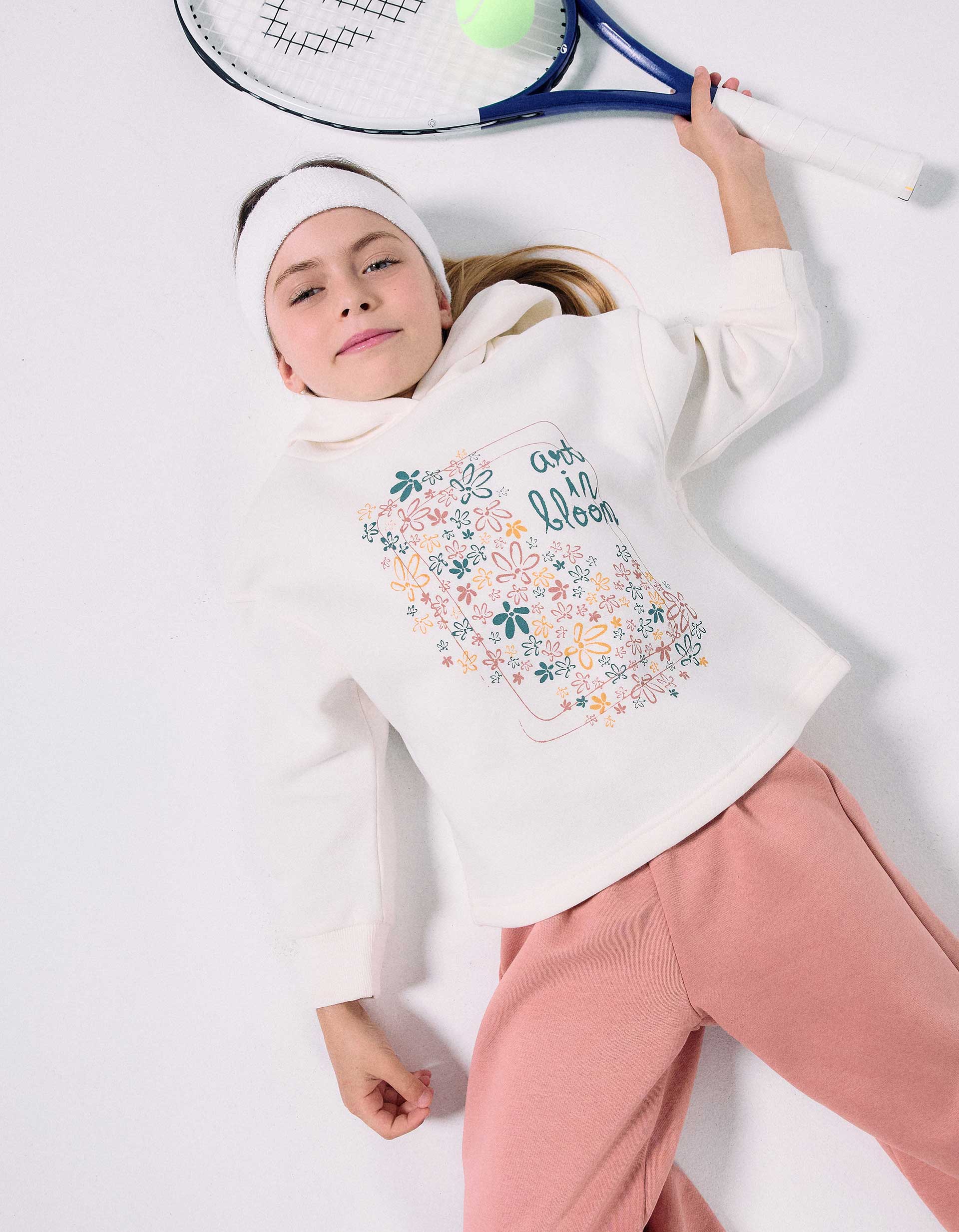 Sweat en coton peigné à capuche et imprimé floral, ZIPPY