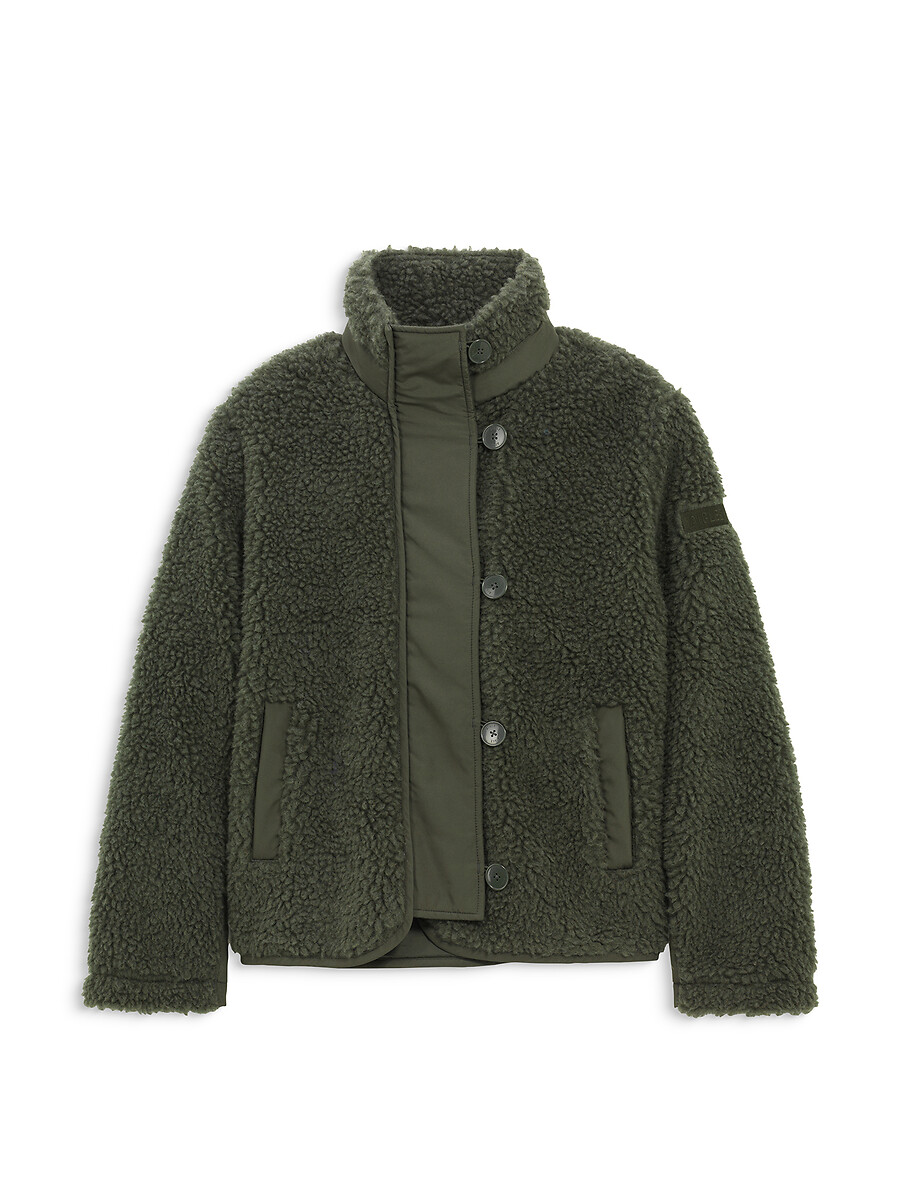 Jas in sherpa en wolmix, met knoopsluiting en stoffen details, AIGLE
