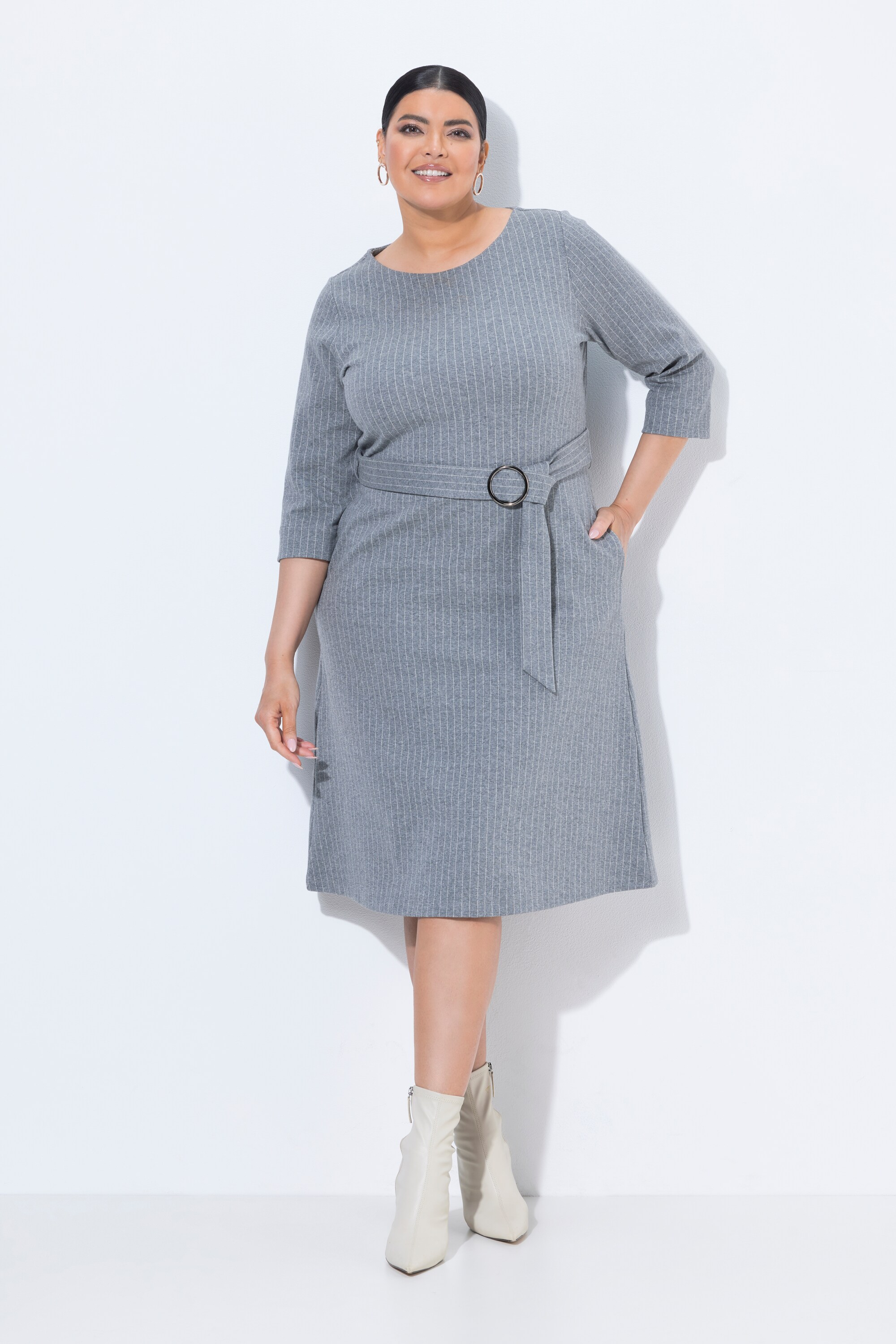Robe midi à fines rayures, encolure bateau, ULLA POPKEN
