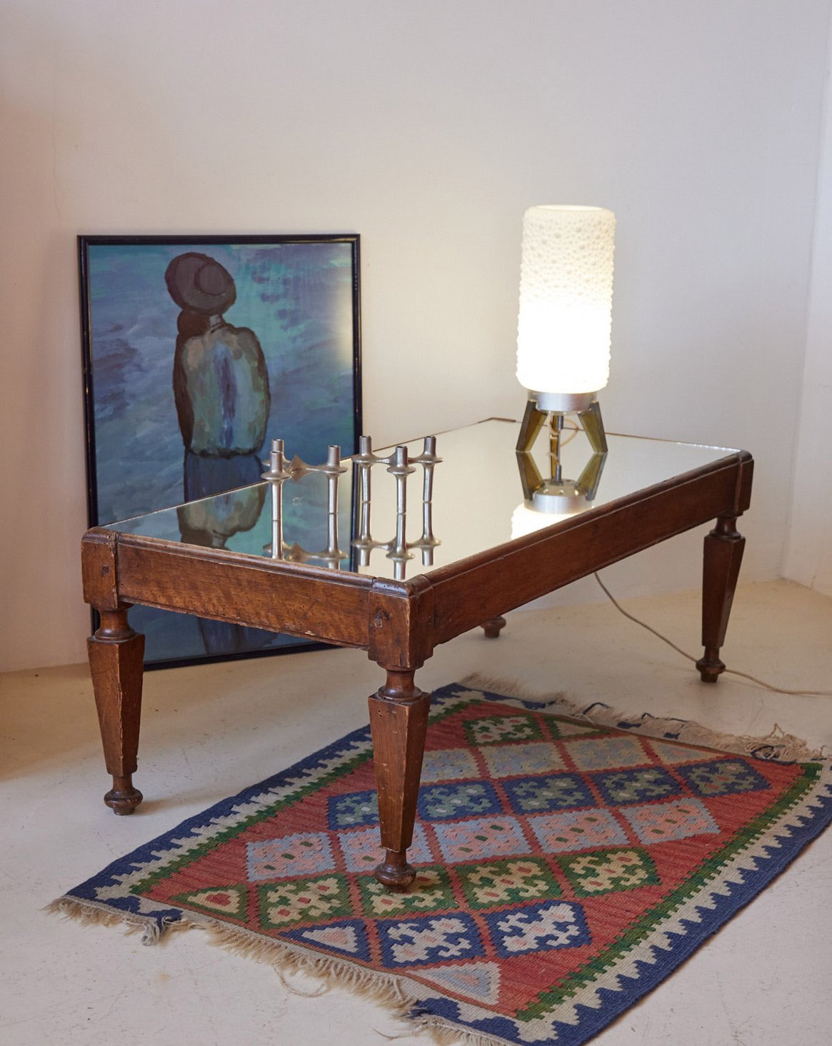 Table basse en bois et miroir Donna N°1089 - Bon état, DEBONGOUT