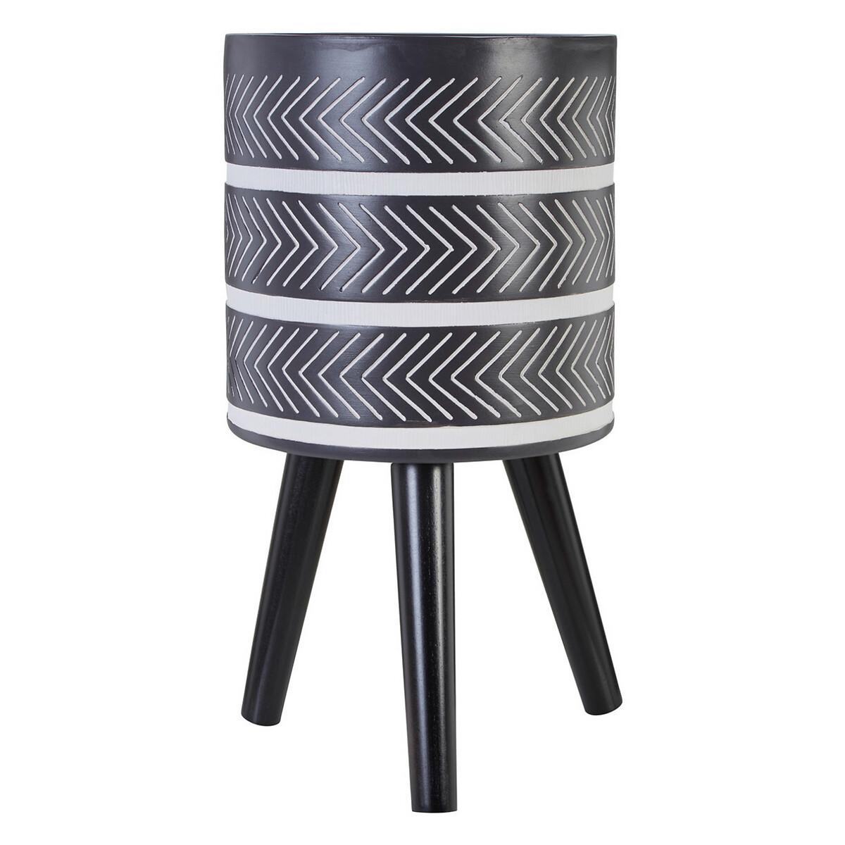 56cm Chevron Planter in Black with Beech Wood Legs, ÉDITÉ