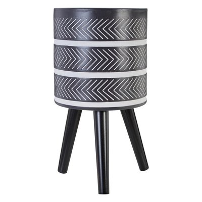 56cm Chevron Planter in Black with Beech Wood Legs SO'HOME