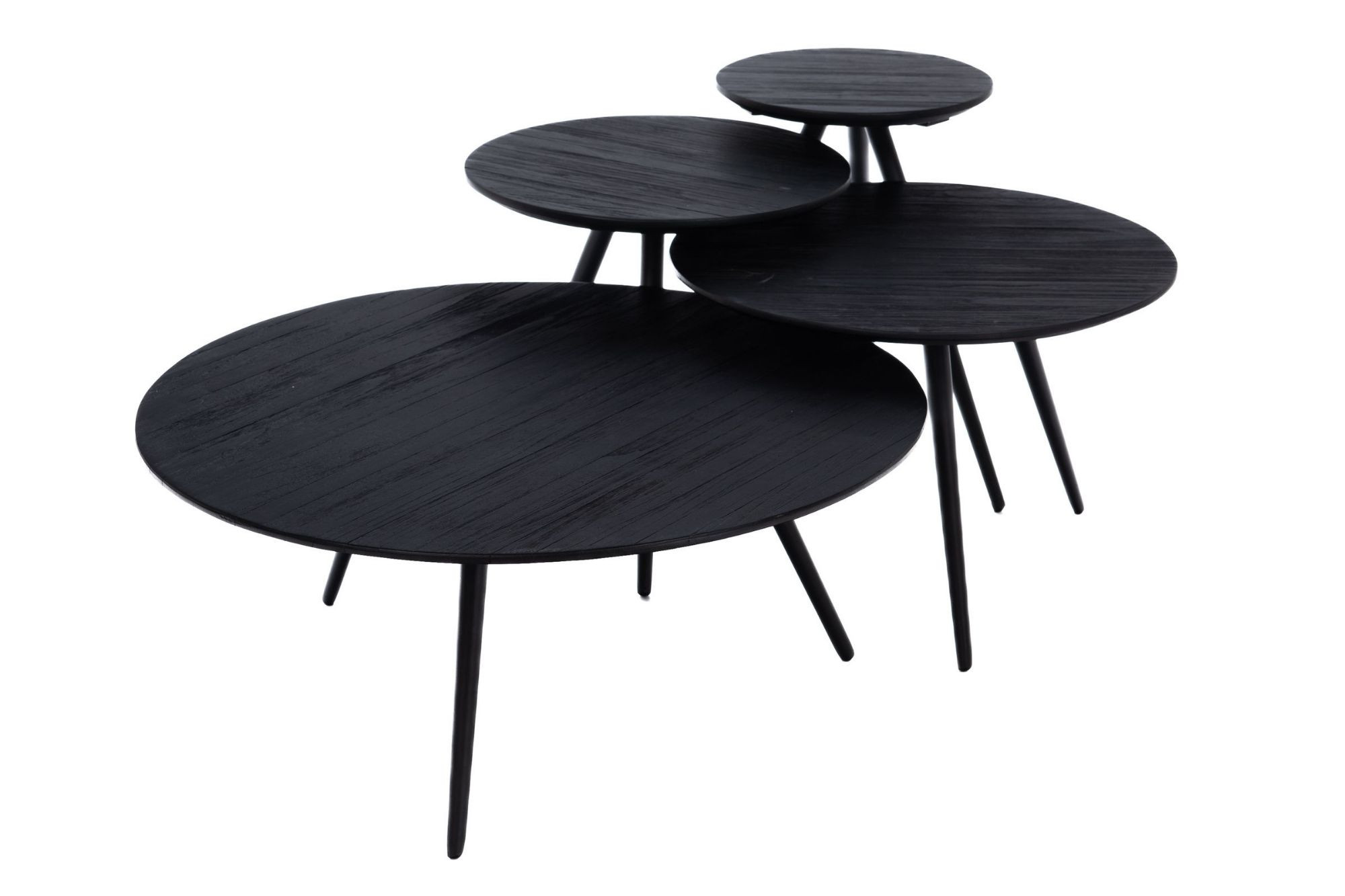 Tables basses rondes gigognes en teck recyclé noir (set de 4) - BENGO, AMADEUS