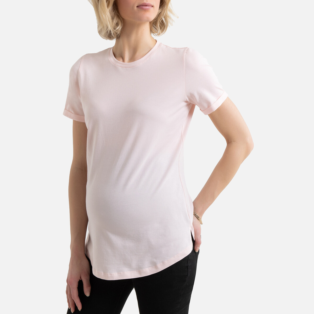 T-shirt com gola redonda e mangas curtas, para grávida
