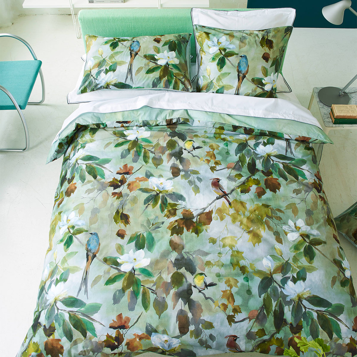 Housse de couette imprimée en percale de coton, MAPLE TREE CELADON, DESIGNERS GUILD