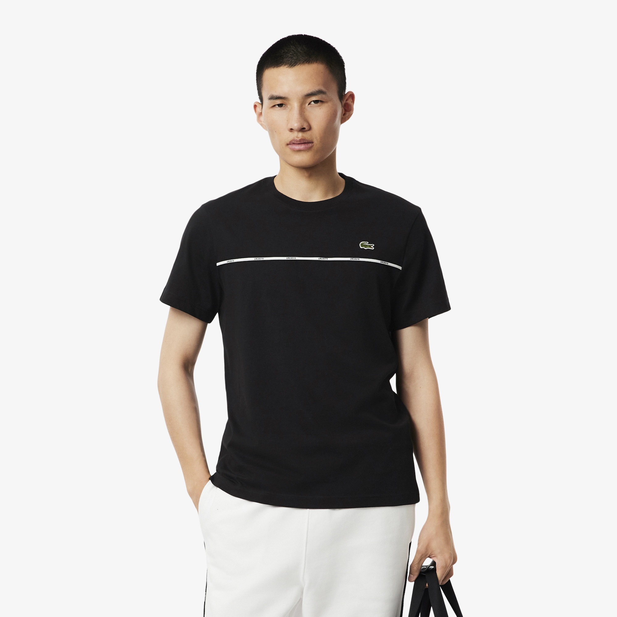 T-shirt jersey de coton liseré Lacoste, LACOSTE