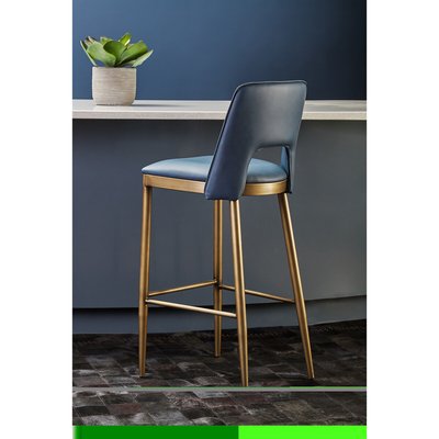 Blue Leather Effect Bar Chair with Brushed Antique Brass Legs SO'HOME