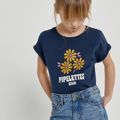 Cotton Floral/Slogan T-Shirt with Crew Neck LA REDOUTE COLLECTIONS