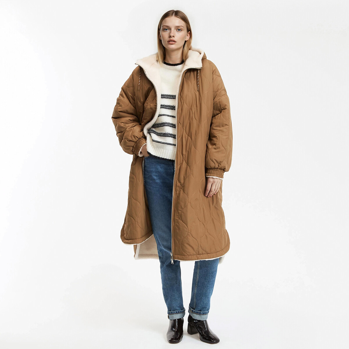 Caban Bicolor con Cappuccio e Coulisse | Pinotti Cashmere