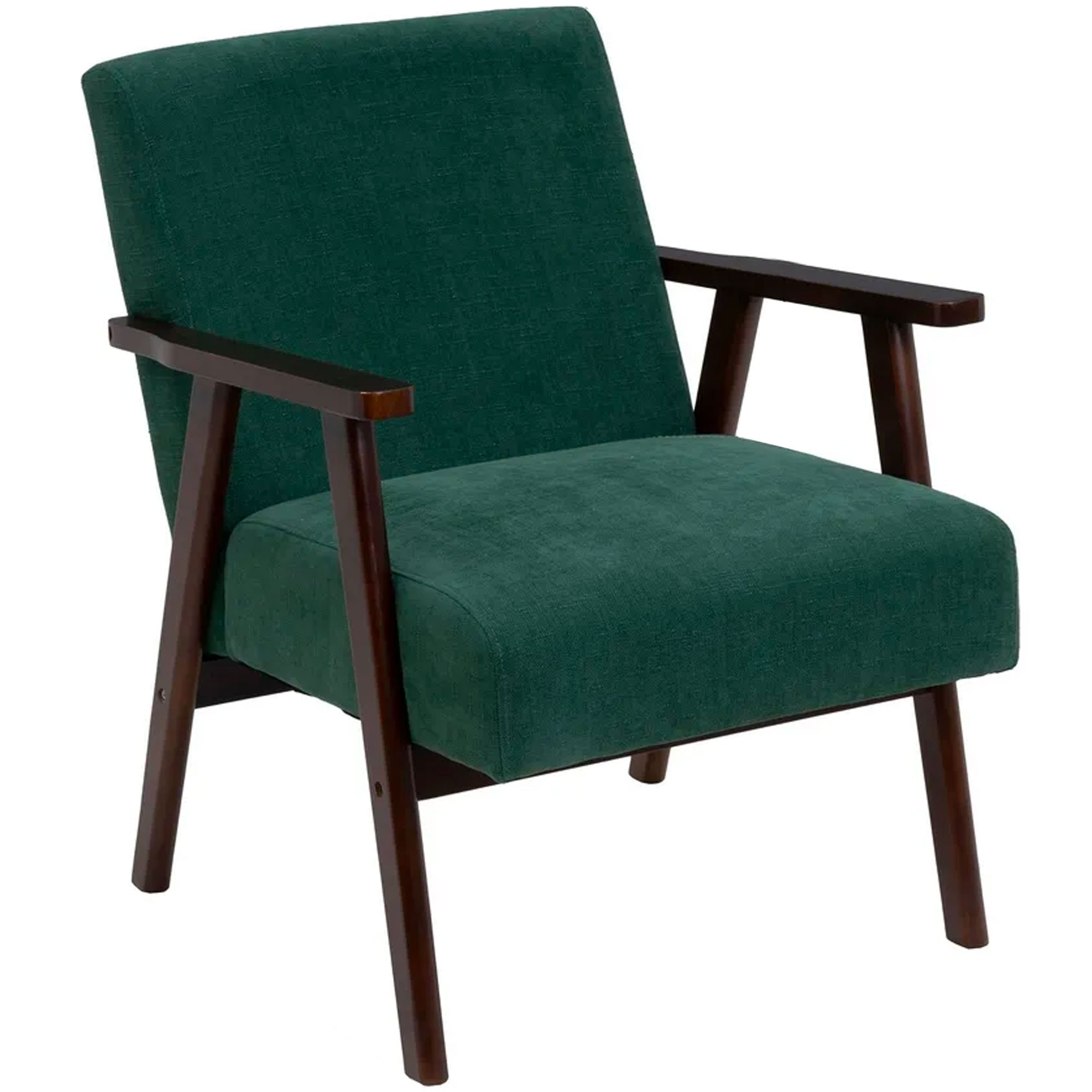 Fauteuil vert tissu chenille pieds bois foncé 67x79x84cm, WADIGA