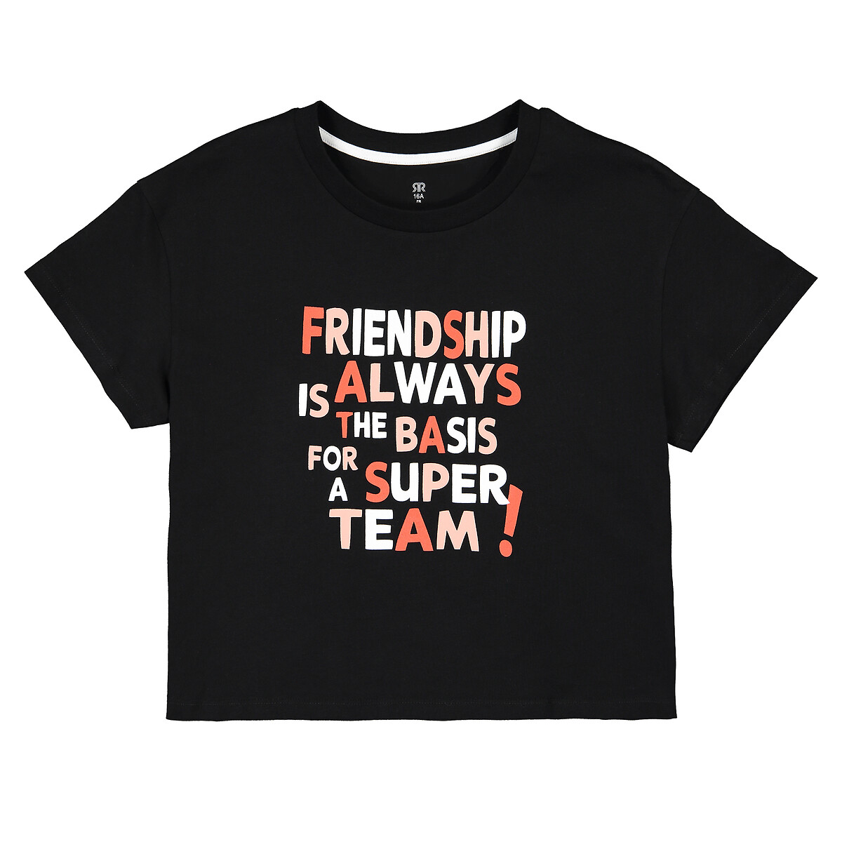Cotton Cropped T shirt With Slogan Print 10 18 Years Black La